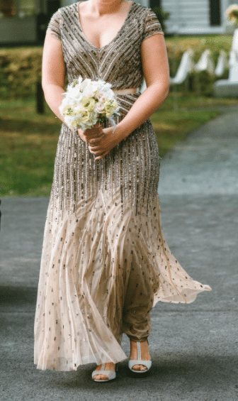 Art Deco Gold and Cream Bridesmaid Dress for Gatsby Themed Wedding