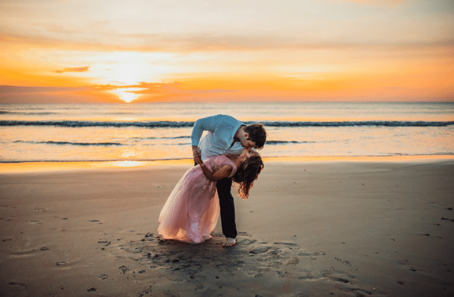 Beach Engagement Photoshoot Idea and Pink Dress