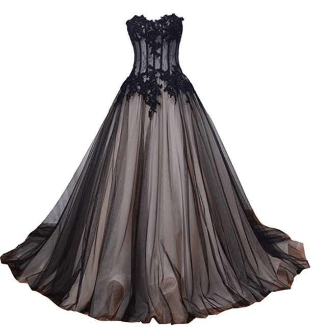 Black and Champagne Lace Gothic Wedding Dress