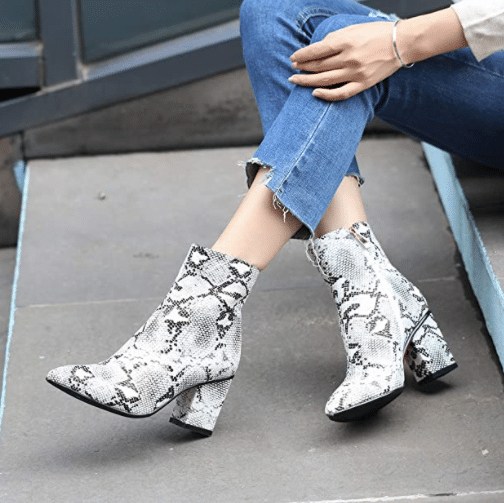 Black and White Snakeskin Booties Under $50