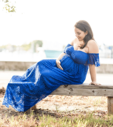 Blue Lace Boho Maternity Dress for Photoshoot