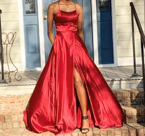 Burgundy and Red High Slit Prom Dress Under 100