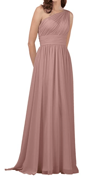 Cheap One Shoulder Bridesmaid Dress in Dusty Rose