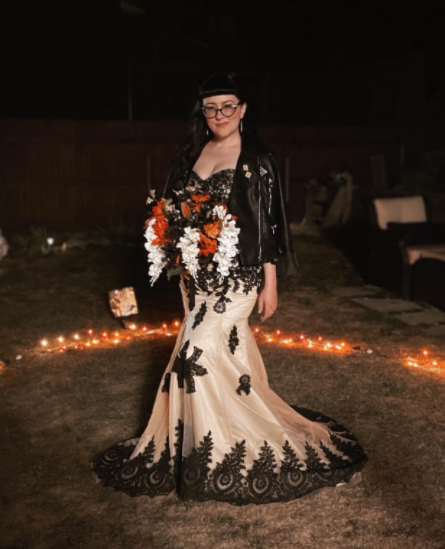 Cream, Champagne, and Black Gothic Wedding Dress