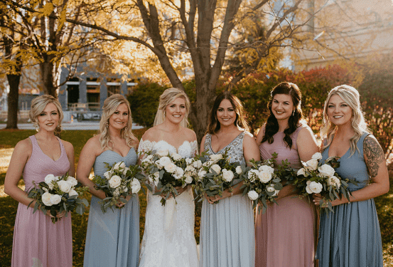 Dusty Rose and Dusty Blue Mismatched Bridesmaid Dresses