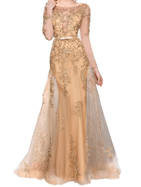 Gold Art Deco Wedding Dress with Sleeves