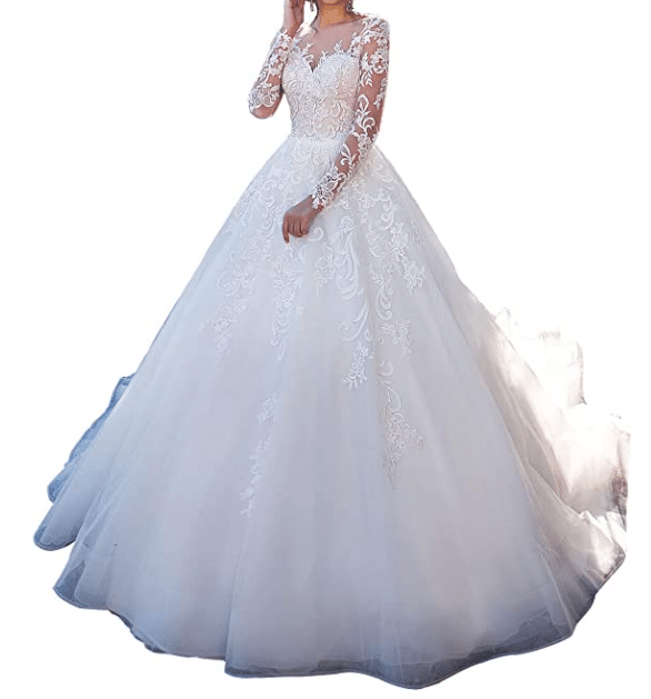 Long Sleeve Lace Wedding Dress on Amazon