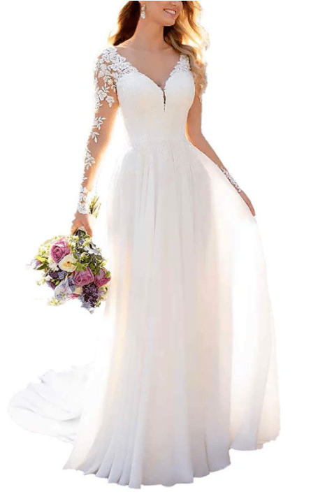 Boho Wedding Dress with Long Lace Sleeve