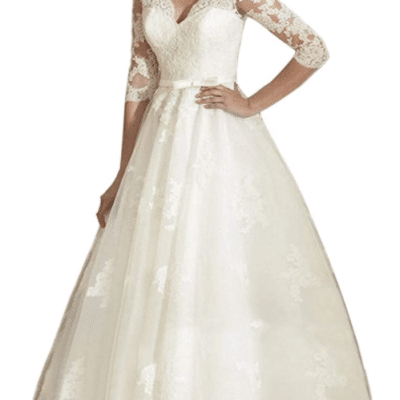 Kate Middleton Wedding Dress Replica with V Neck and Long Sleeves