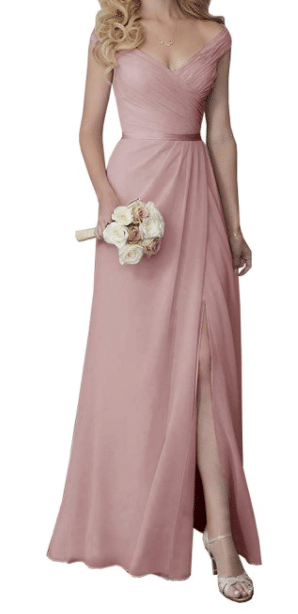 Off the Shoulder Dusty Rose Bridesmaid Dress Under $200