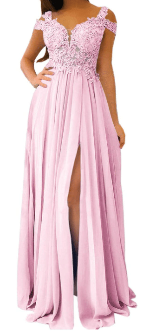 Off the Shoulder, High Slit, Lace A-Line Pink Bridesmaid Dress