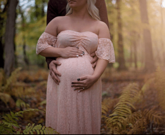 Pink Lace Maternity Boho Dress for Photoshoot