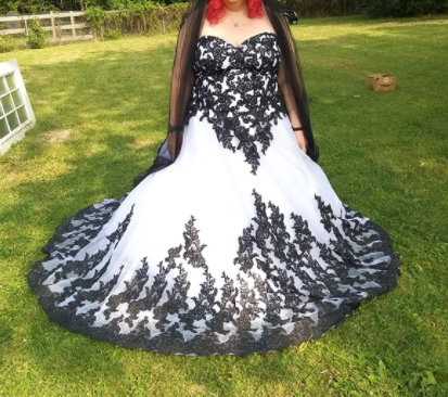 Plus Size Black and White Gothic Wedding Dress