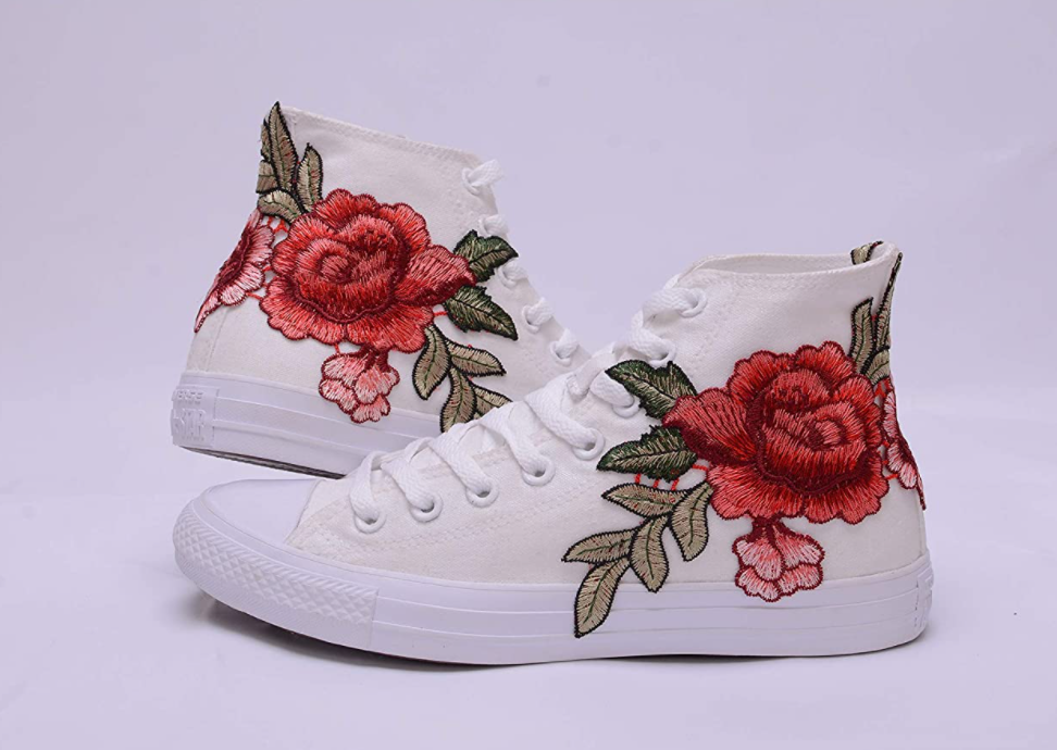 Rose Embroidered Sneakers to Wear with a Black Gothic Wedding Dress