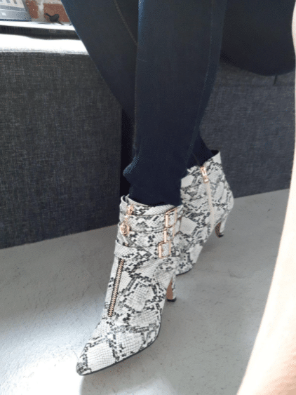Sexy Black and White Snakeskin Booties with Skinny Jeans