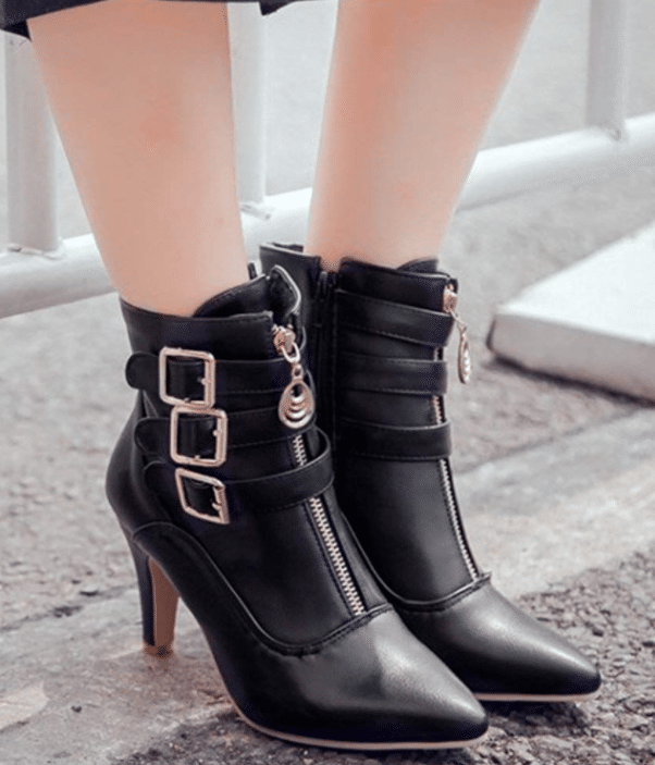 Sexy Buckle Strap Booties with Heel and Zipper