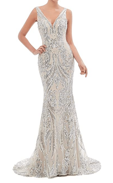 Silver Sequin Mermaid Art Deco Wedding Dress