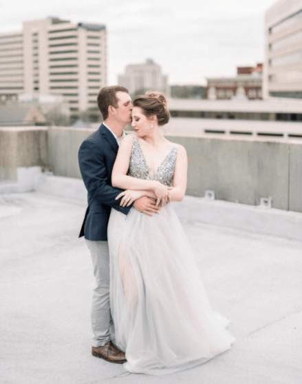 Silver Sequin Dress for Winter Engagement Photoshoot