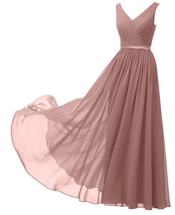 V Neck A-Line Bridesmaid Dress in Dusty Pink