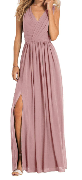 V Neck A Line Bridesmaid Dress in Dusty Rose Under $100