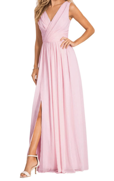 V Neck Bridesmaid Dress in Light Pink Under 100