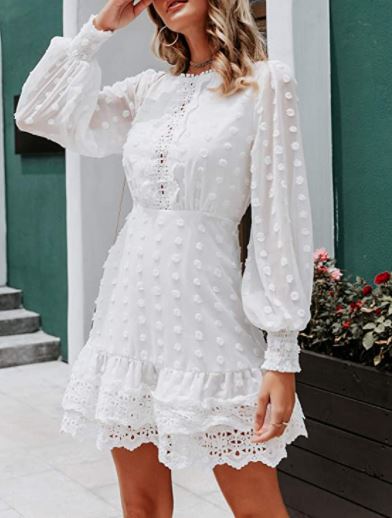 bridal shower white long sleeve ruffle hem party dress by MsLure