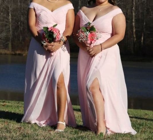 blush pink bridesmaid dresses with slit under $100 online