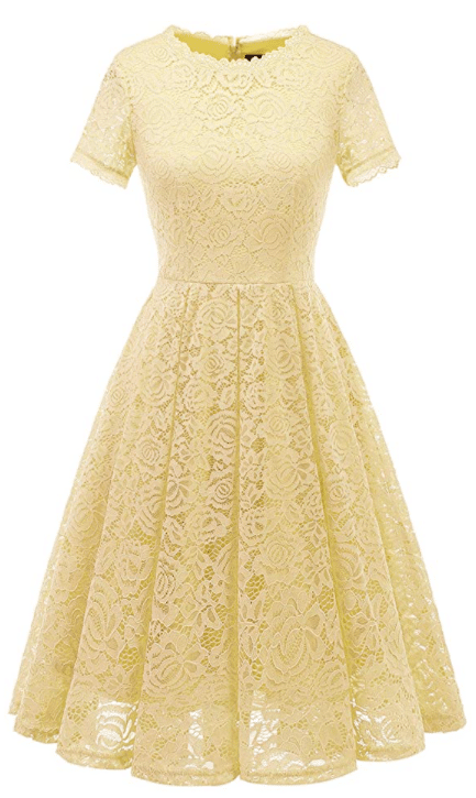 Yellow Spring Wedding Guest Dress with Cap Sleeves