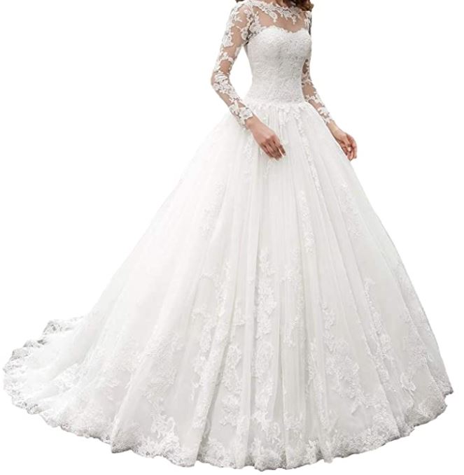 cheap lace long sleeve wedding dress ball gown