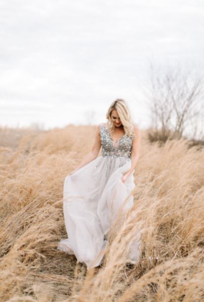 white, silver, and gray cheap wedding dress with sequins and tulle