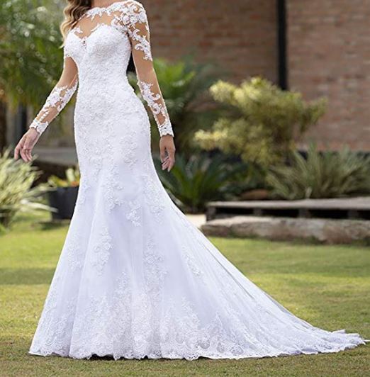 Best Long Sleeve Lace Applique Wedding Dress
