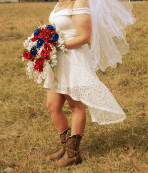 cheap short wedding dress with cowboy boots for casual western wedding
