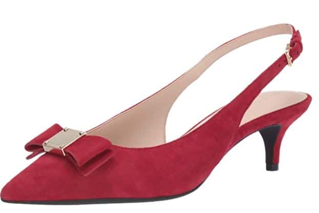 Cole Haan Red Suede Slingback Pump with Low Heel and Gold Buckle