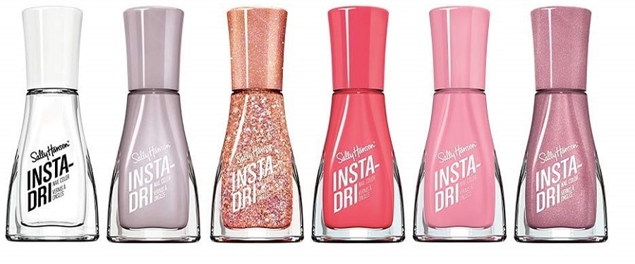 Sally Hansen pink, sparkly, clear, and rose gold nail polish set for bridesmaid gift under $10