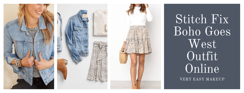 Stitch Fix Boho Goes West Outfit Online for Sale with Jean Jacket and Flower Skirt by Very Easy Makeup