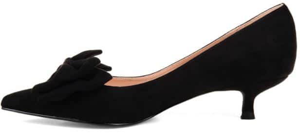 Velvet Black Closed Toe Low Heel Pumps with Bow