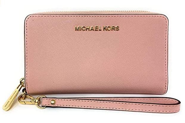 Michael Kors Women's Jet Set Travel Large Smartphone Wristlet (Blossom) in light pink