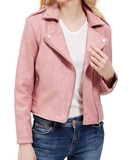 Cheap Light Pink Suede Leather Moto Jacket on Amazon