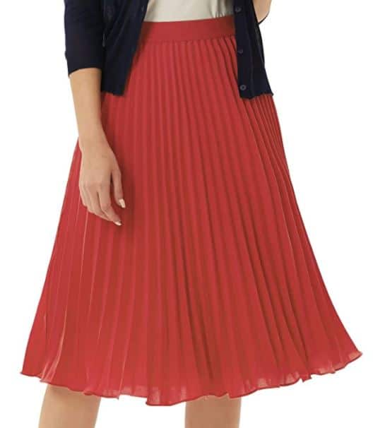 Burgundy, Maroon, and Deep Red Pleated Knee Length Skirt for Work