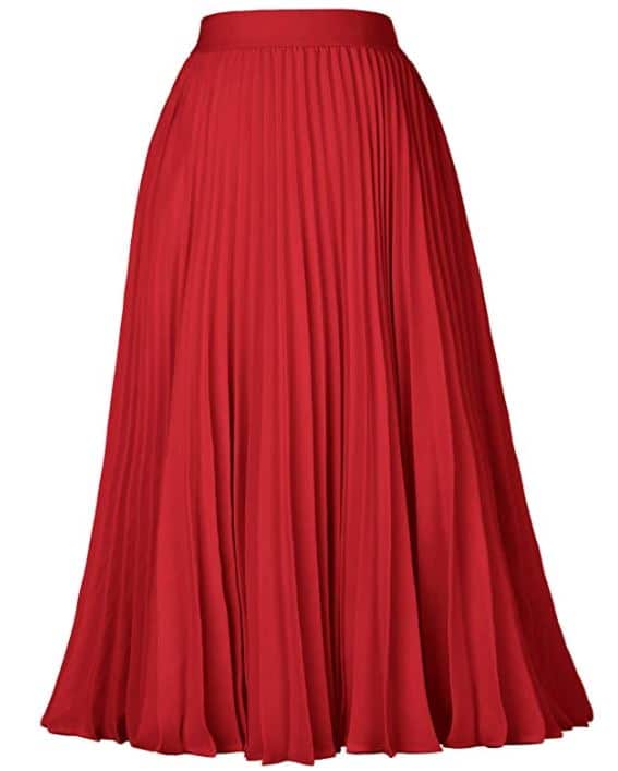 Kate Kasin red pleated midi skirt for Valentine's Day outfit idea