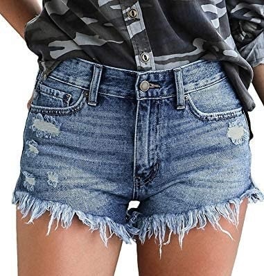 Vetinee Women's Mid Rise cheap, sexy Frayed jean shorts with Raw Hem Ripped Destroyed Denim Shorts Jeans