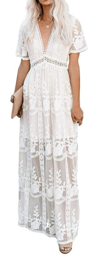 Casual White Boho Dress on Amazon with Sleeves and V-Neck by Ecosunny