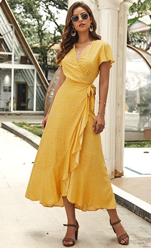 Ecowish Yellow Boho Maxi Dress on Amazon