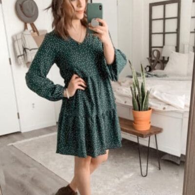Amoretu Green Tunic Dress with Boots for Fall Outfit