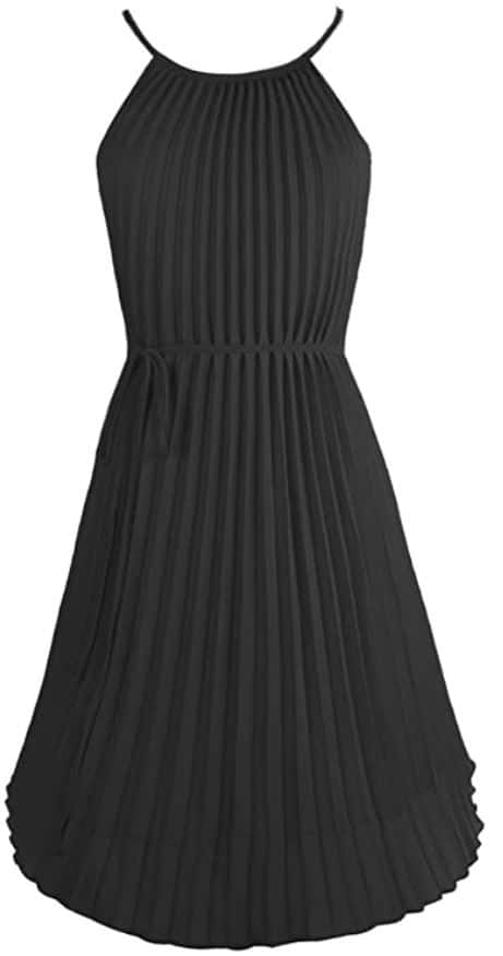 Black Pleated Spaghetti Strap Midi Dress by Ellames on Amazon