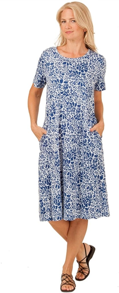 Blue Floral Print House Dress for Older Ladies by LA CERA
