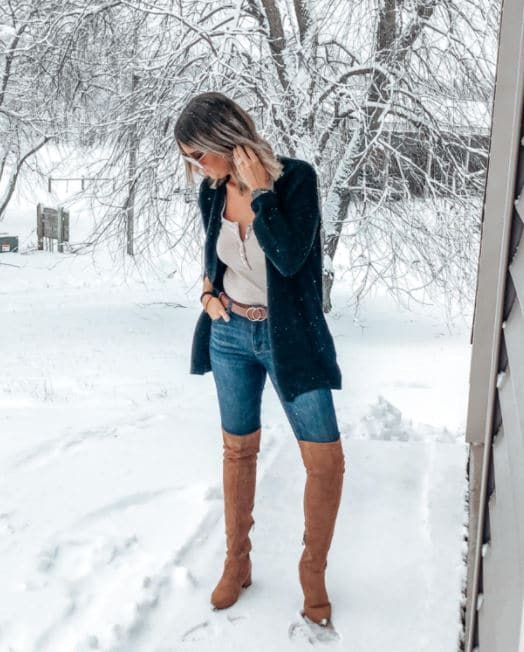 Brown Suede Knee High Boots by N.N.G for Fall Outfits with Jeans