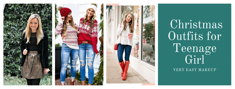 Christmas Outfits for Teenage Girl with Gold Skirt, Jeans, and Hats