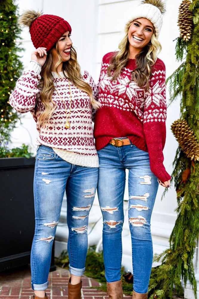 Fun Christmas Sweater Outfit for Teenage Girls