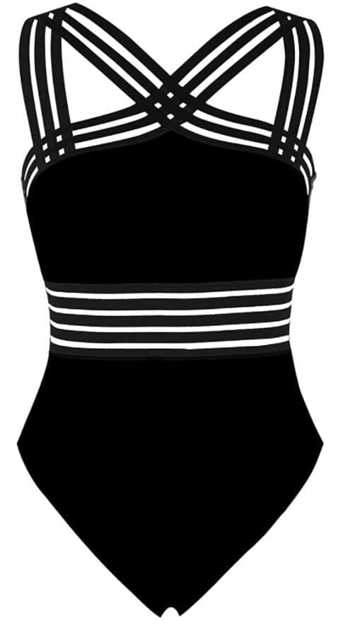 Hilor black Women's One Piece Swimwear Front Crossover Swimsuits Hollow for large breasts and tummy control